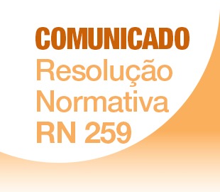 COMUNICADO Resolução Normativa RN 259 em uma forma alaranjada, simbolizando a comunicação sobre a Resolução Normativa RN 259